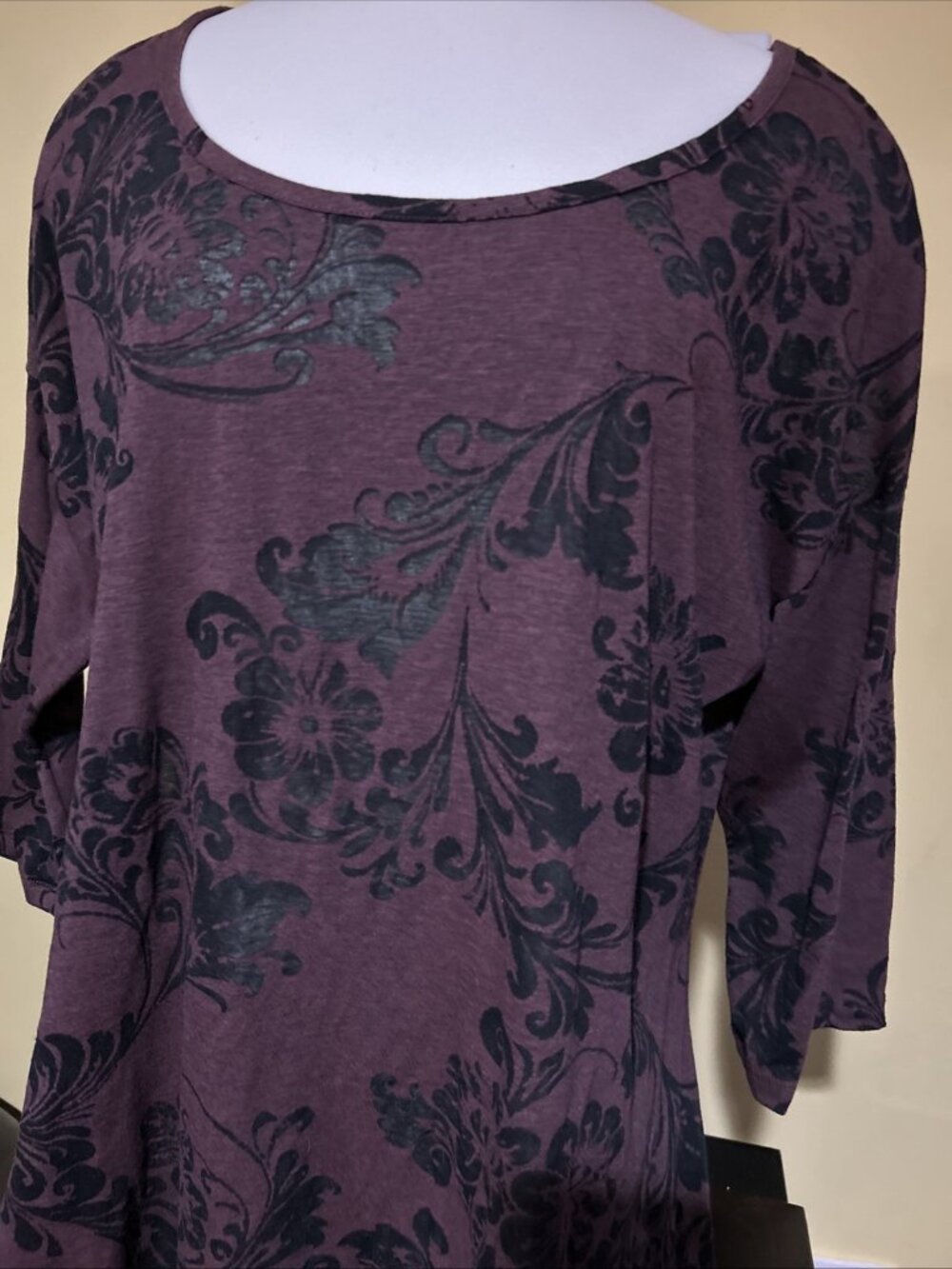 Peruvian Connection 3/4 Sleeve Floral Burnout Tunic Top Shirt XL Whimsigoth - Picture 3 of 10